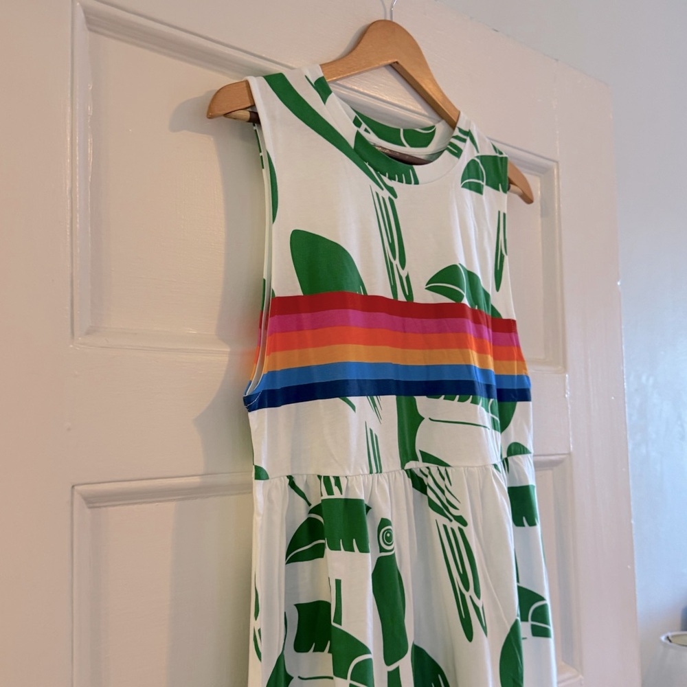 FARM Rio White Maxi Dress with Green Print and Rainbow Bodice - Picture 4 of 13